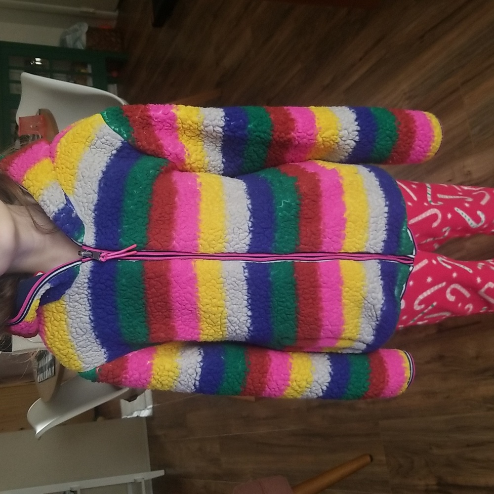 Mini Boden Girls Reversible Rainbow Sherpa Fleece